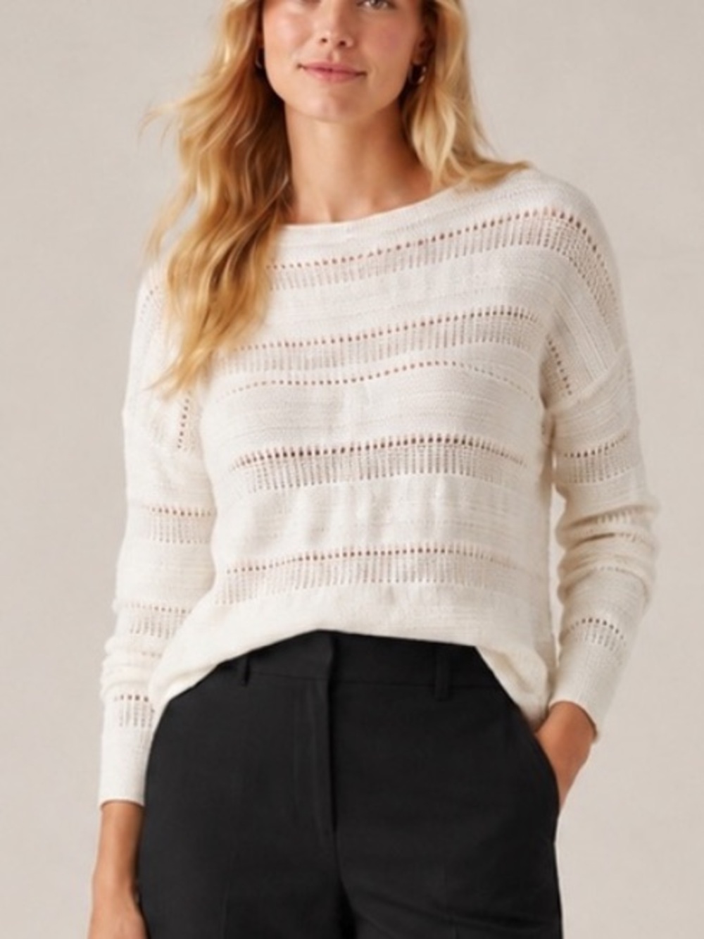 360Sweater White Open Knit Cotton Pullover Sweater L 8834
